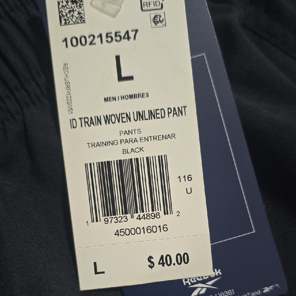 Reebok Womens ID Trainers Woven Unlined Pants, Black, NEW, Large - Picture 5 of 5